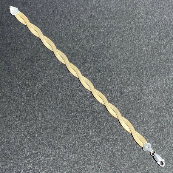 14k Gold Over 925 Silver Herringbone Bracelet - Picture 7 of 7
